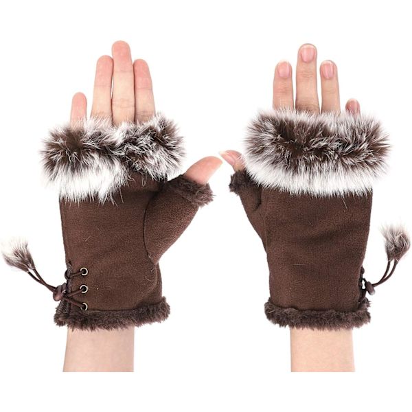 Naisten Talvi Tekoturkis Nahka Puoli Sormikkaat Muodikkaat Lämpimät Sormittomat Hanskat Fleece Vuorattu Lämpimät Rannehanskat Kosketusnäyttö Paksu Coffee