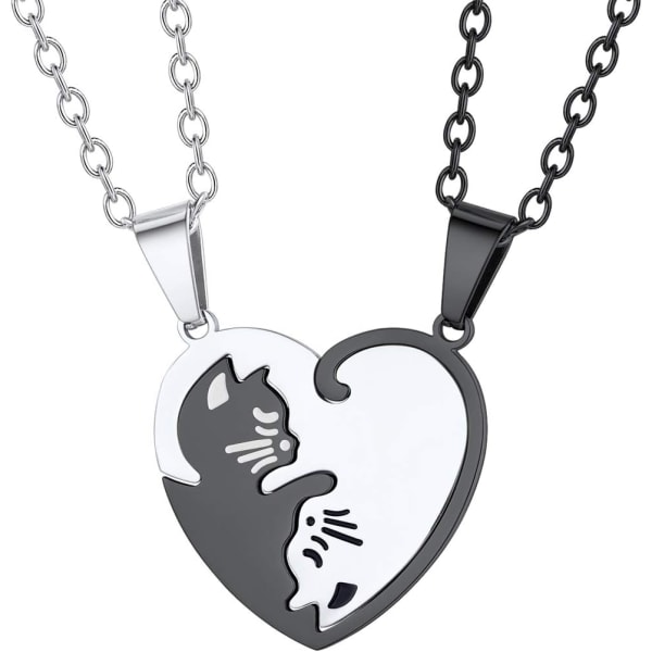 Rustfrit stål puslespil til 2 stykker puslespil vedhæng halskæde, kat/livets træ/hjerteformet, tilpasselig, yin yang halskæder smykker gave til Style 02 Black PlatedPersonalised Personalized