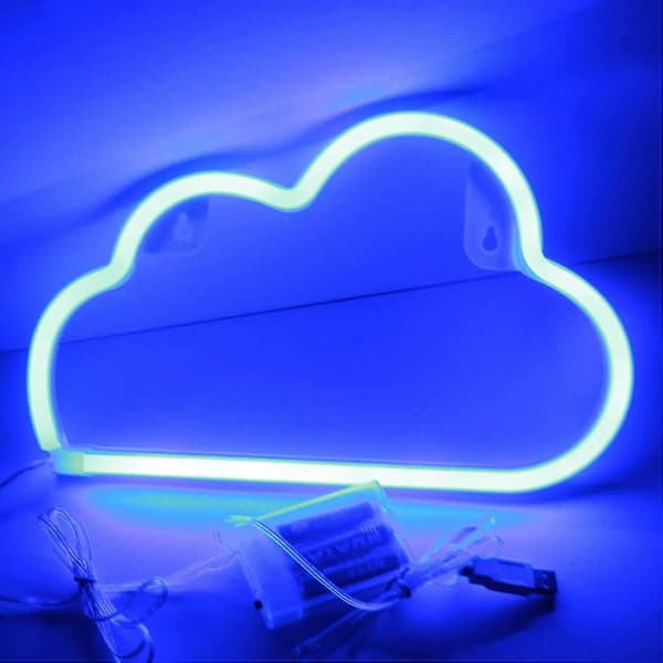 Moln Neonljus Skyltar Väggdekor, Batteri- och USB-driven Blå Moln Neonljus Inomhusbelysning Nattlampor