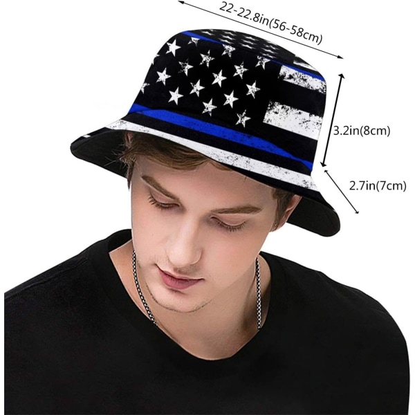 EN Hinkar Mode Solhatt Packbar Utomhus Fiskarehatt för Kvinnor och Män Thin Blue Line American Flag One Size