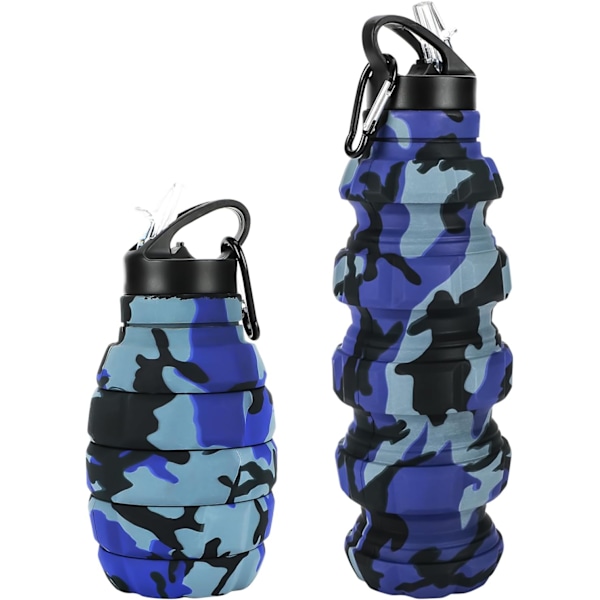 18 oz Vikbar Reseflaska, Återanvändbar Silikon Vikbar Vattenflaska för Skola, Kontor, Gym, Camping, Vandring, Bärbar Läcksäker Sportflaska Naval Camouflage