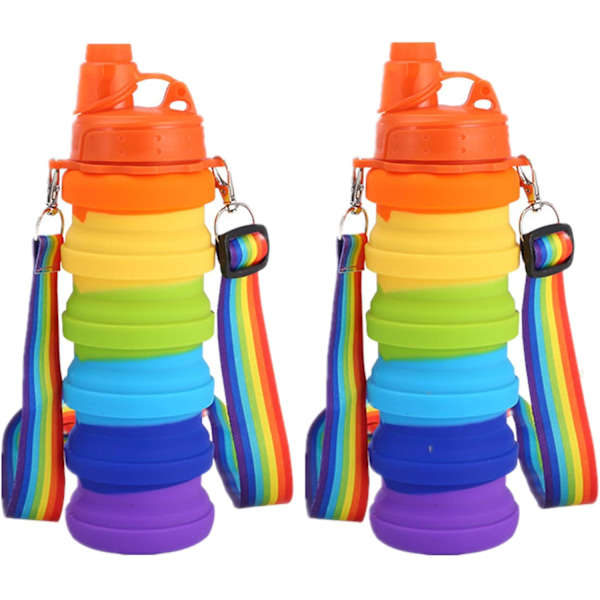 2 kpl Sateenkaari Silikoninen Kasaantaittuva Vedenpullo Uusiokäyttöinen Kannettava Taittuva Vedenpullo BPA-vapaa Turvallinen ja Terveellinen Vuotamaton Urheiluun Vaellukseen Assorted Rainbow2pcs