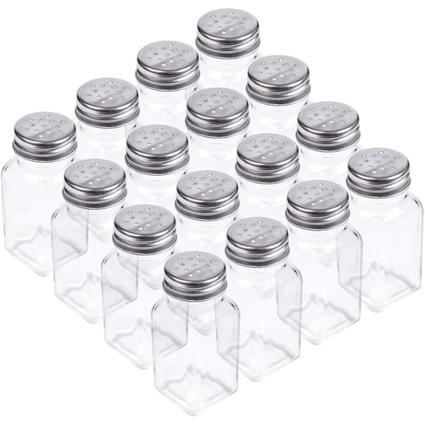 16 Pakk Klare Salt- og Pepperdryssere Glasssett Klassisk Design Silver