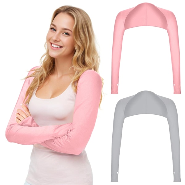 2-delad UV-skyddssjal Armärm Kylande sjal Armärm med fingerhål Solskydd Kylare Axelryckning Armar Wrap (Rosa+Grå)