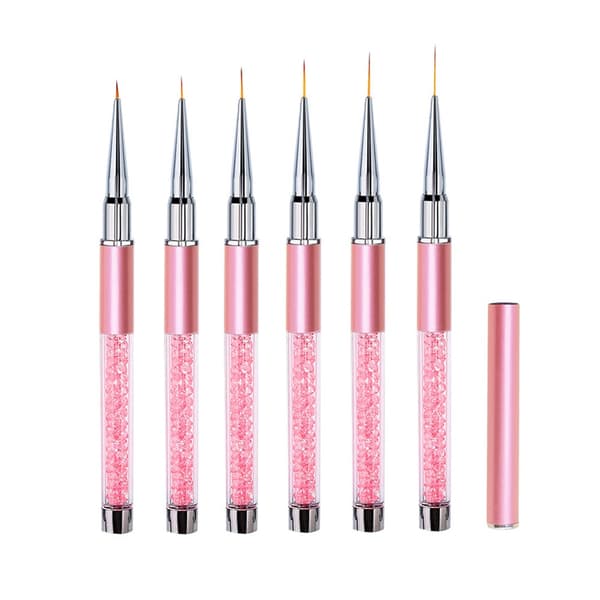 5 PCS Nail Art Liner Brushes Long Set with Cap and Diamond Handle 7/9/11/15/20mm Pink