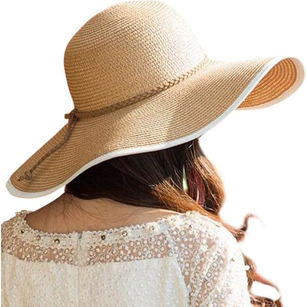 Damhatt i Halm med Bred Brätte, Vikbar, Rullbar, Strandhatt, Solhatt, UPF 50+ Style Bkhaki