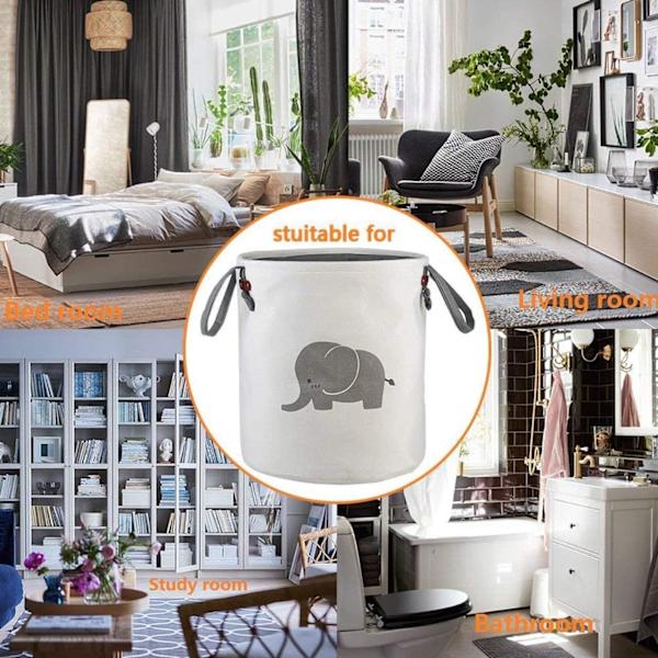 Förvaringskorgar, Bomull Vikbar Rund Hem Organizer Bin för Baby Nursery, Leksaker, Tvätt, Babykläder, Presentkorgar (Elefant) (Grå) Grey