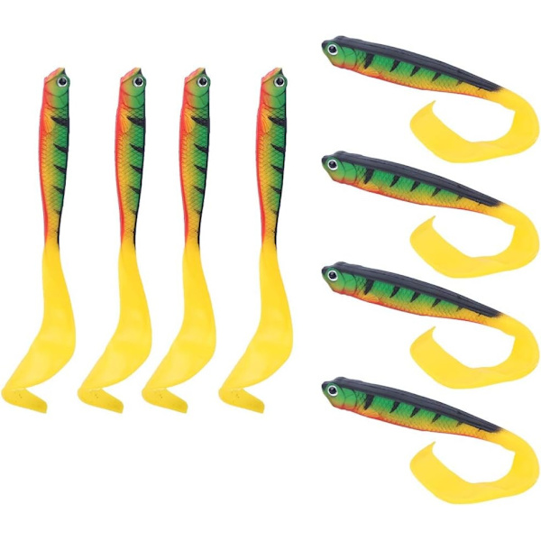 Fiskedrag, sæt med 8, 12 cm, PVC, padlehaledesign