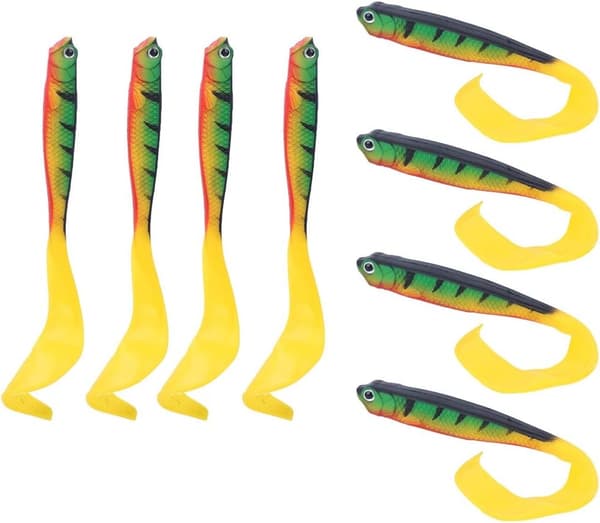 Fiskedrag, set om 8, 12 cm, PVC, paddelsvansdesign