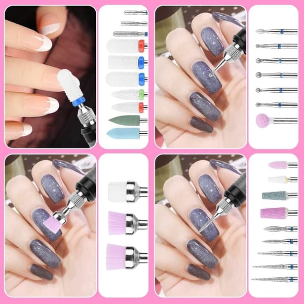 30-piece Nail Drill Bit Set with Box, 3/32' Ceramic Cuticle Nail Drill Bits, Diamond Carbide Nail Drill Bit for Acrylic and Gel Nails
