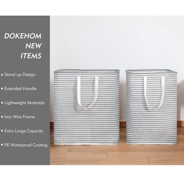 80L fristående tvättkorg med handtag, hopfällbar stor bomullskorg för kläder (grå) Praktisk design