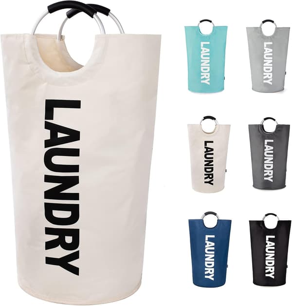 Laundry basket with padded handles, waterproof clothes basket foldable, laundry basket for bathroom, laundry room, dorm room