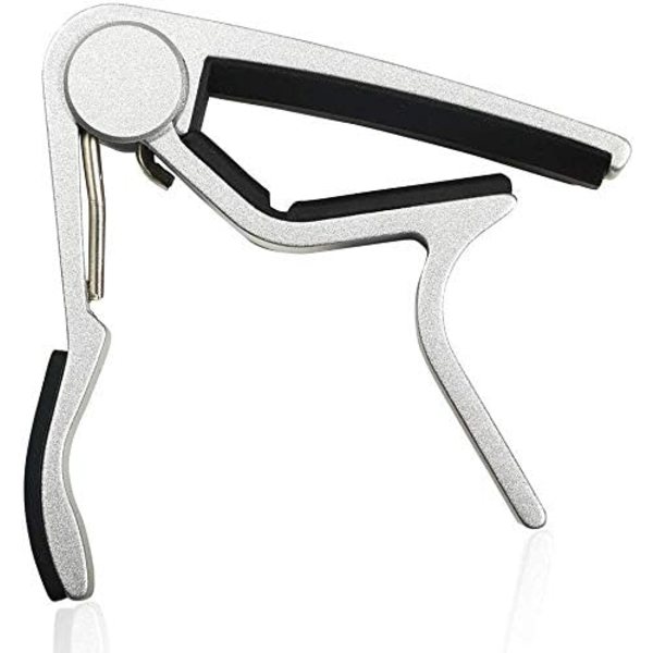 Gitar Capo for 6-strengs akustiske elektriske stål gitarer, Ukulele med 5 plekter - Sølv Silver