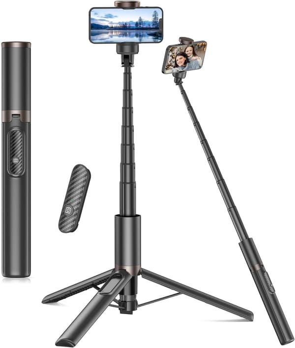 67\" Selfie Stick Tripod, 360° Rotating Cell Phone Tripod, Extendable All-in-One Aluminum Tripod with Wireless Remote Control