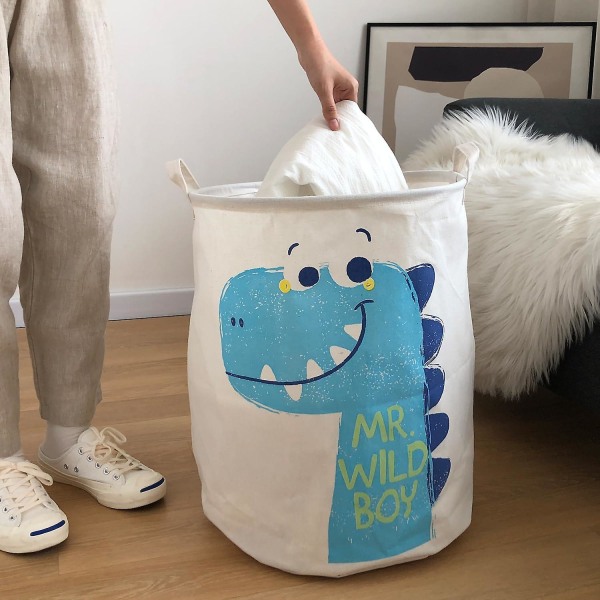 Leksaksförvaringskorg, stor, lätt hopfällbar canvas tvättkorg för förvaring av leksaker, smutsiga kläder, för sovsalar, barnrum, badrum (dinosaurie)