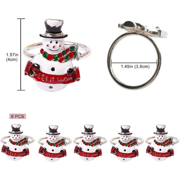 Snowman juleserviettringer sett med 6, delikate søte serviettholderringer Bordpynt til julefestdekor Favor
