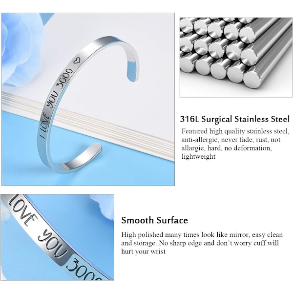 Vänskapsarmband för kvinnor - Inspirerande vänskapspresenter till bästa vän, motiverande manschettarmband för systrar, mamma, lärare, presenter 2I love you 3000