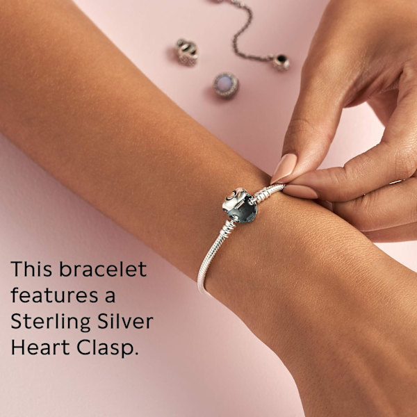 Moments Dame Sterling Sølv Hjerte Lås Slangekæde Armbånd til Charms 21
