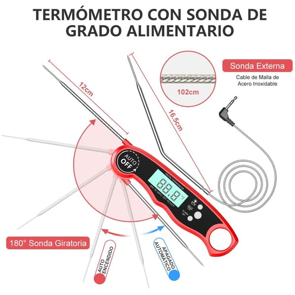 Kitchen Thermometer, Digital Oven Thermometer with Fast Reading, Calibration and LCD Display, BBQ Thermometer (Excluding probe length: 15.2*3.6*1.5 cm)