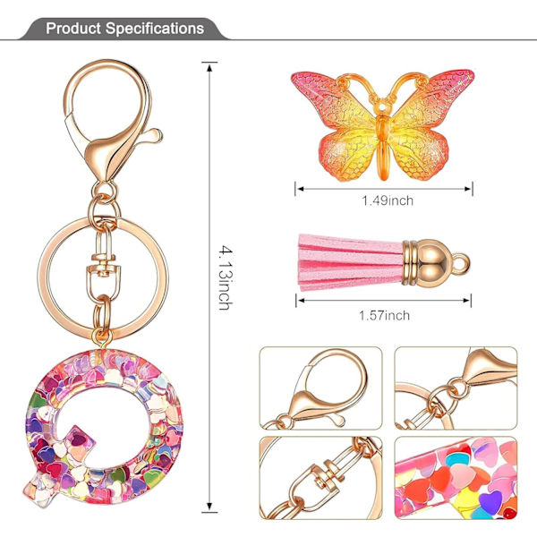 Nyckelringar i form av initialer för kvinnor Tassel Butterfly Pink Purple Cute Car Keyring för plånbok Handväskor Ryggsäck A-Z Pink Q