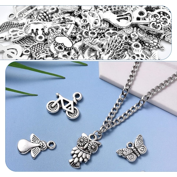Charms Vedhæng til Smykkefremstilling, 100 stk. Blandede Retro Sølv Metal Charms til Armbånd Halskæde Armbånd Øreringe DIY Smykkefremstilling Tilbehør