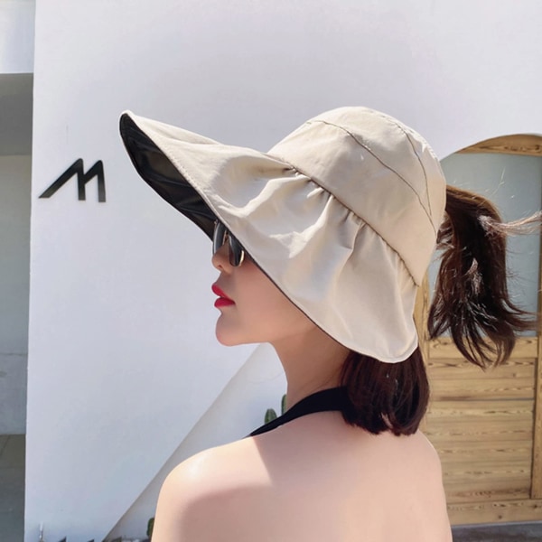 Naisten hatut aurinkohatut leveälieriset poninhäntähattu (khaki)