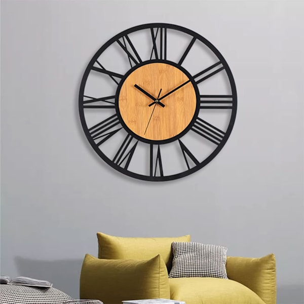 40cm Stor Veggklokke  Slient Retro Klokke for Stue
