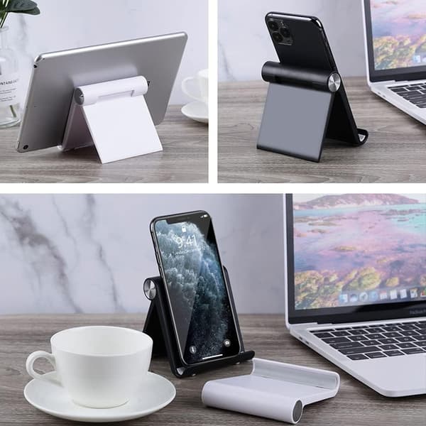 Mobile Phone Holder, Desk Stand for Mobile and Tablet Holder with Adjustable Angle (White)