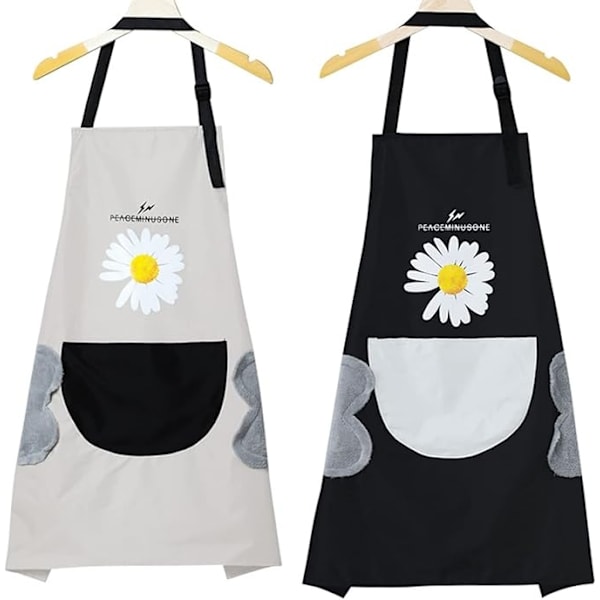 Kitchen Aprons with Small Daisy Pattern, Adjustable and Washable, Waterproof and Oil-proof, with Pockets, 2-pack