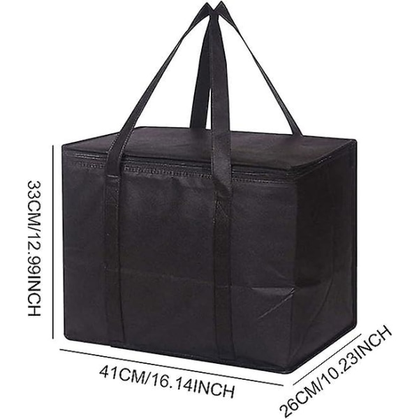 Xl isolert leveringspose - 41 X 33 X 26 Cm - Varm eller kald matleveringspose for camping, fest, bæring av dagligvarer, catering (svart, ekstra stor)