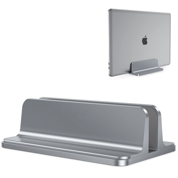 Lodret Laptop Stand Justerbar, Aluminium MacBook Stand Grå