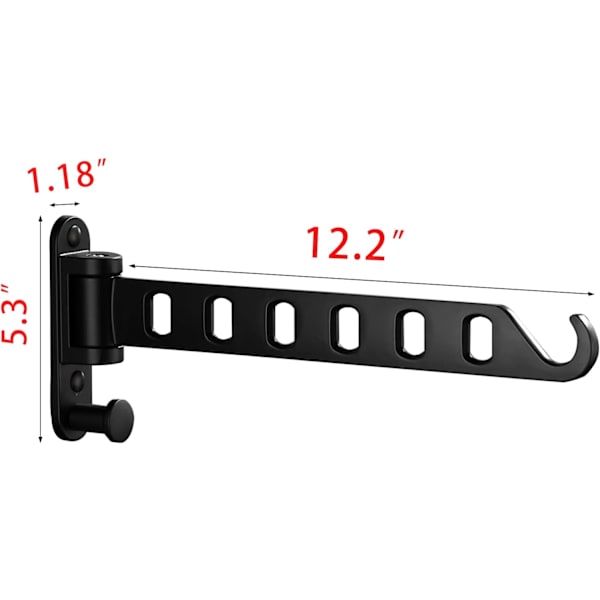 Veggmonterte kleshengere, sammenleggbare klesstativ for vaskeromorganisering med kroker svingarm, vaskerom tørkestativ, robust henger Black rotation black