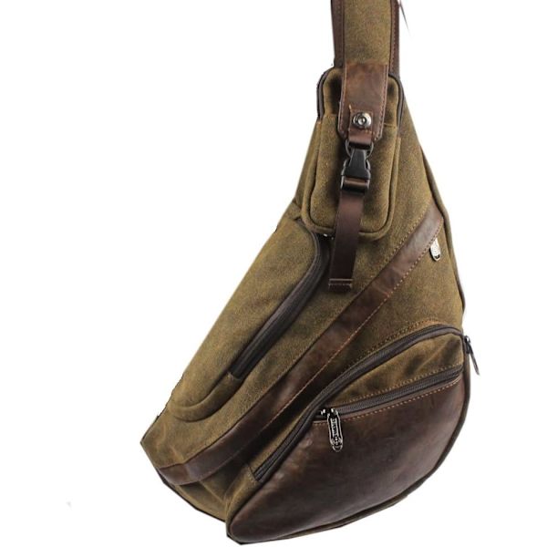 Canvas Slängväska Ryggsäck Crossbody Axel Bröst Pack för Män Kvinnor Resor Utomhus Business Laptop Cykling Jakt Vandring Camping Ryggsäck Dagryggsäck #40coffee(canvas)