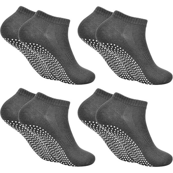 4 Paria Liukumattomat Sukat Miehille ja Naisille, Koko UK 6-9, Liukumattomat Jooga Sukat Pitoilla Pilatesille, Tarttuvat Puuvilla Sukat Tanssiin, Urheiluun Dark Grey One Size