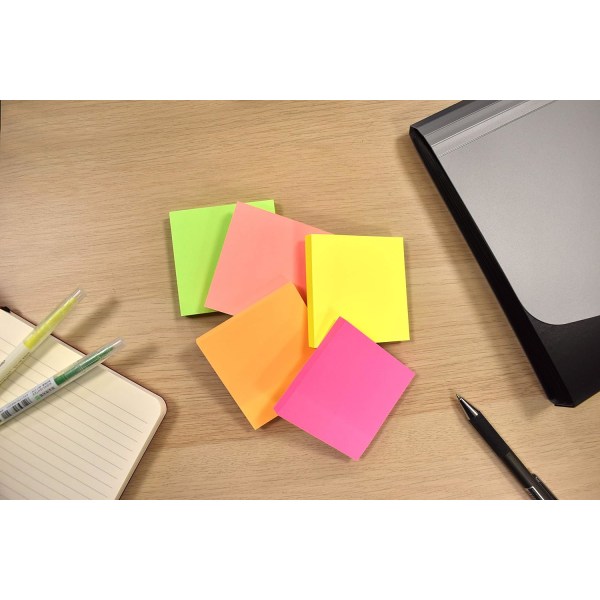 1200 Bright Sticky Notes Farverige farver Ikke-rester og aftagelige 76x76 mm 12 puder af 100 ark - gul, lyserød, orangegrøn, fersken Neon | 12 Pads Pastel | 4 Pads