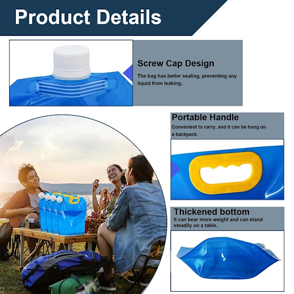 2-pack Hopfällbar Portabel Vattenpåse, 5L Camping Vattenbehållare, Utomhus Vikbar Vattenpåse för Vandring, Grillning, Sport, Picknickar och Festivaler. 5L