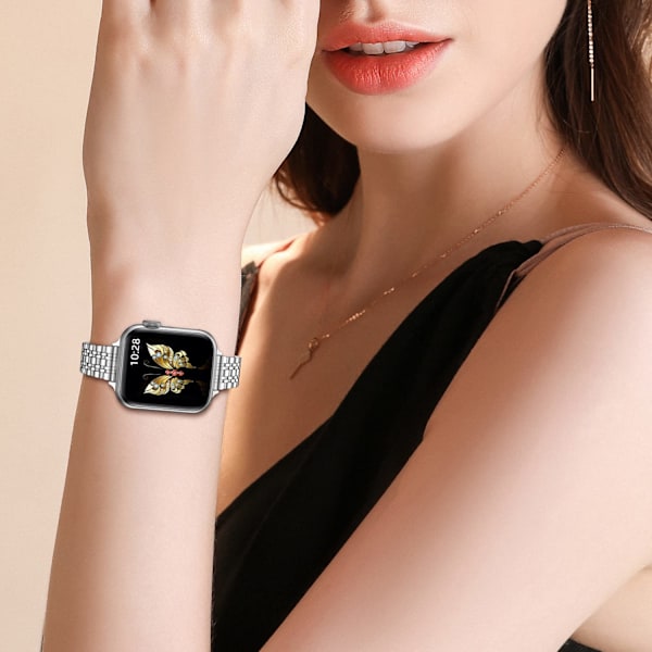 Ultratunt metallarmband kompatibelt med Apple Watch-armband 49mm 46mm 45mm 44mm 42mm (Series 3/2/1), Elegant länkarmband i rostfritt stål, (Silver) 42/44/45/49mm