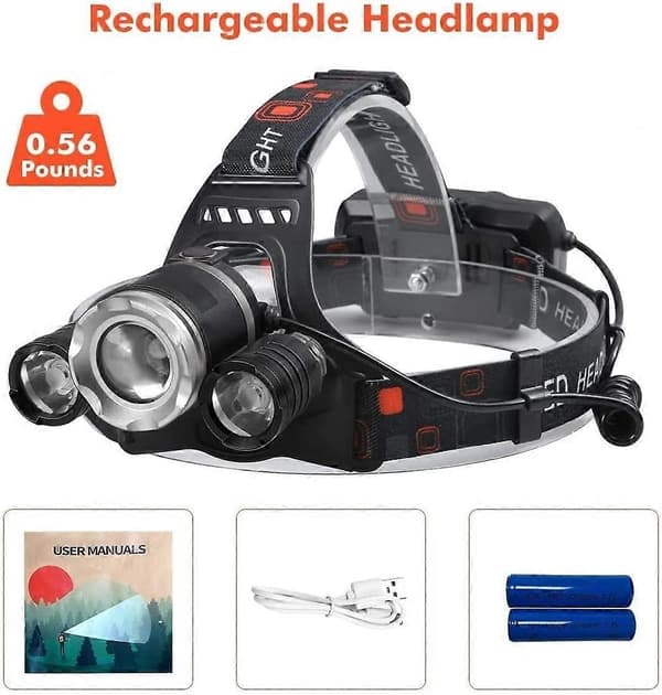 Oppladbar USB-hodelykt 6000 Lumen Super Sterk Hodelykt for Voksne Barn Vanntett Hodelykt 4 Moduser Lett Hodelykter