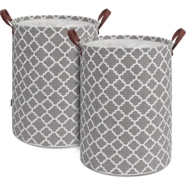 2-Pack Large Laundry Basket with Leather Handle, Thickened Waterproof Drawstring Collapsible Laundry Hamper, Dirty Clothes Storage Basket for Bedroom