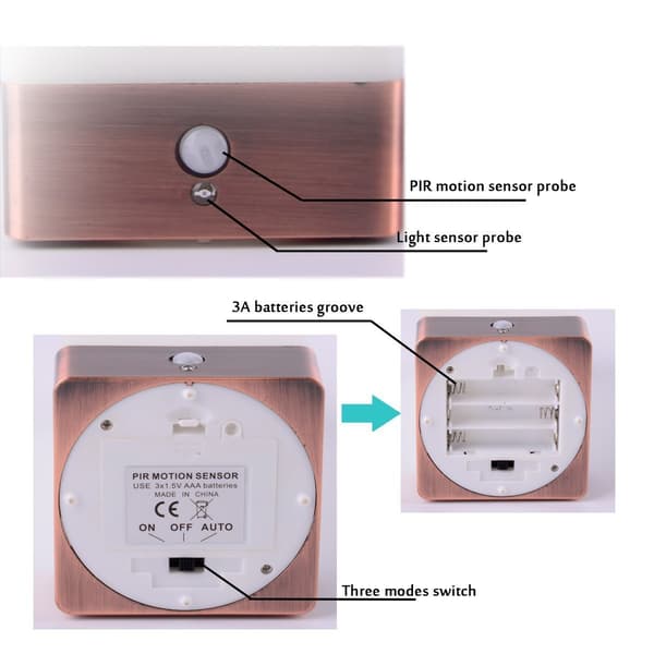 Bordlampe, retro LED nattlys, sengelampe med sensor square