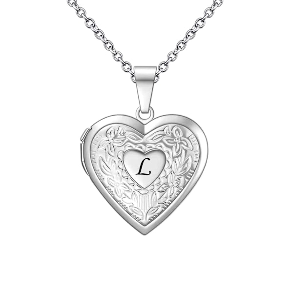Smycken Bokstav A-Z Initial Bild Foto Hjärta Medaljong Alfabet Namn Födelsedag Hänge Halsband för Kvinnor Flickor Rostfritt Stål L L