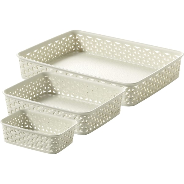 My Style Rattan Effect Set med 3 rektangulære A4 A5 A6 skrivebords oppbevaringskurv brettsett - Off White White A4/A5/A6 tray set