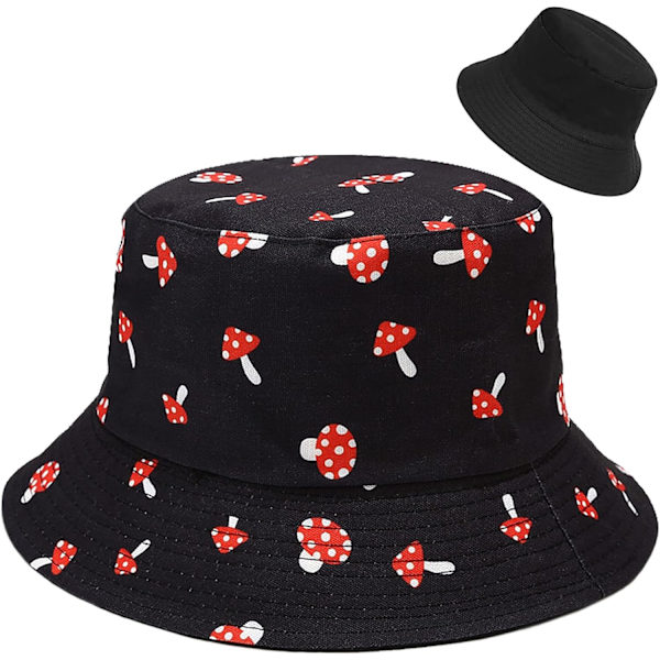 Söpö ämpärihattu rannan kalastajanhatut naisille, kääntyvä kaksisuuntainen käyttö Mushroom Black