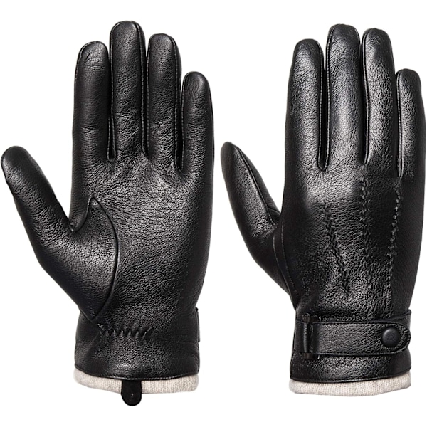 Herrar Vinterhandskar Läder Pekskärm Casual Utomhus Handskar med Mjuk Varm Termisk Foder för Klänning, Körning Black L