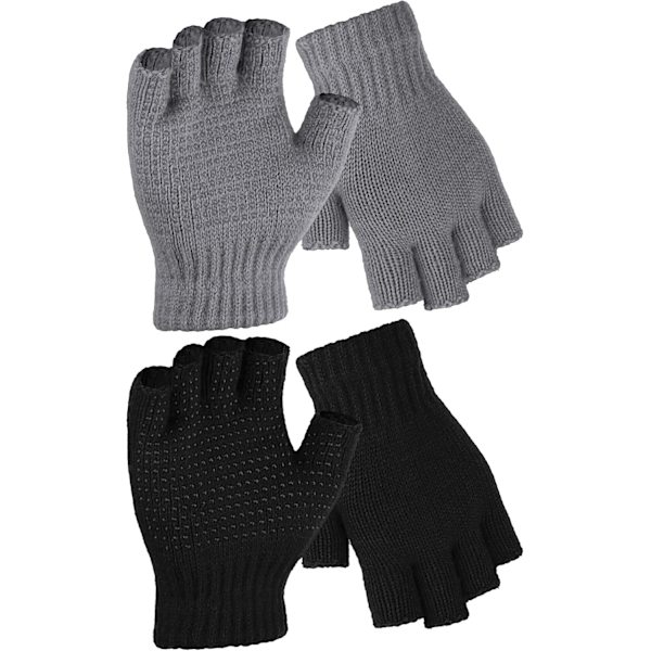 2 Par Fingerløse Anti-Skrid Sikre Handsker Strikket Strækbare Handsker til Mænd og Kvinder Black, Grey L