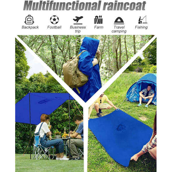 Vattentät poncho för vuxna, återanvändbar regnponcho för vuxna, vattentät poncho, vattentät vuxen, lätt vattentät regnrock för utomhusvandring camping C Sky Blue L