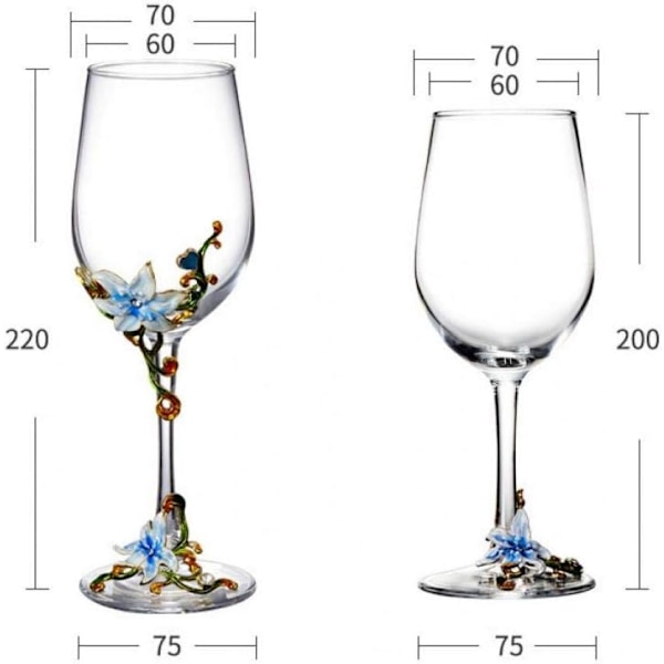 Håndmalede emaljerede blomster blyfri vinglas, 320 ml/10,8 OZ røde/hvide krystalvinglas (blå kop lilje) Blue Cup Lily