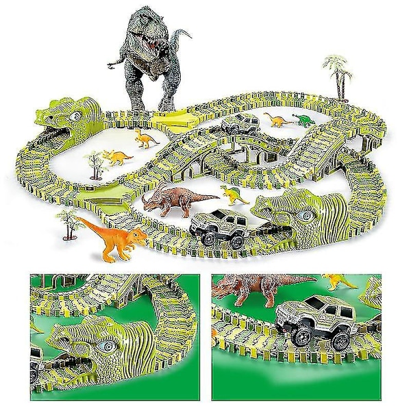 Dinosaur Race Track Set Rail Car Toys Assembly Bend Flex Racing Track Led Electronic Flash Light Car Toys For Children