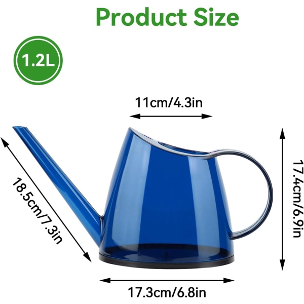 1,2L Vattenkanna, Inomhus Vattenkanna för Krukväxter, Växt Vattenkanna med Lång Pip Liten Inomhus Vattenkanna Transparent för Trädgård Blommor, 6,8× Blue