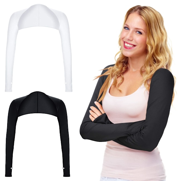 2-delat UV-skydd Sjal Arm Ärm Kylande Sjal Arm Ärm med Fingerhål Solskydd Kylare Axelryckning Armar Wrap (Svart+Vit)